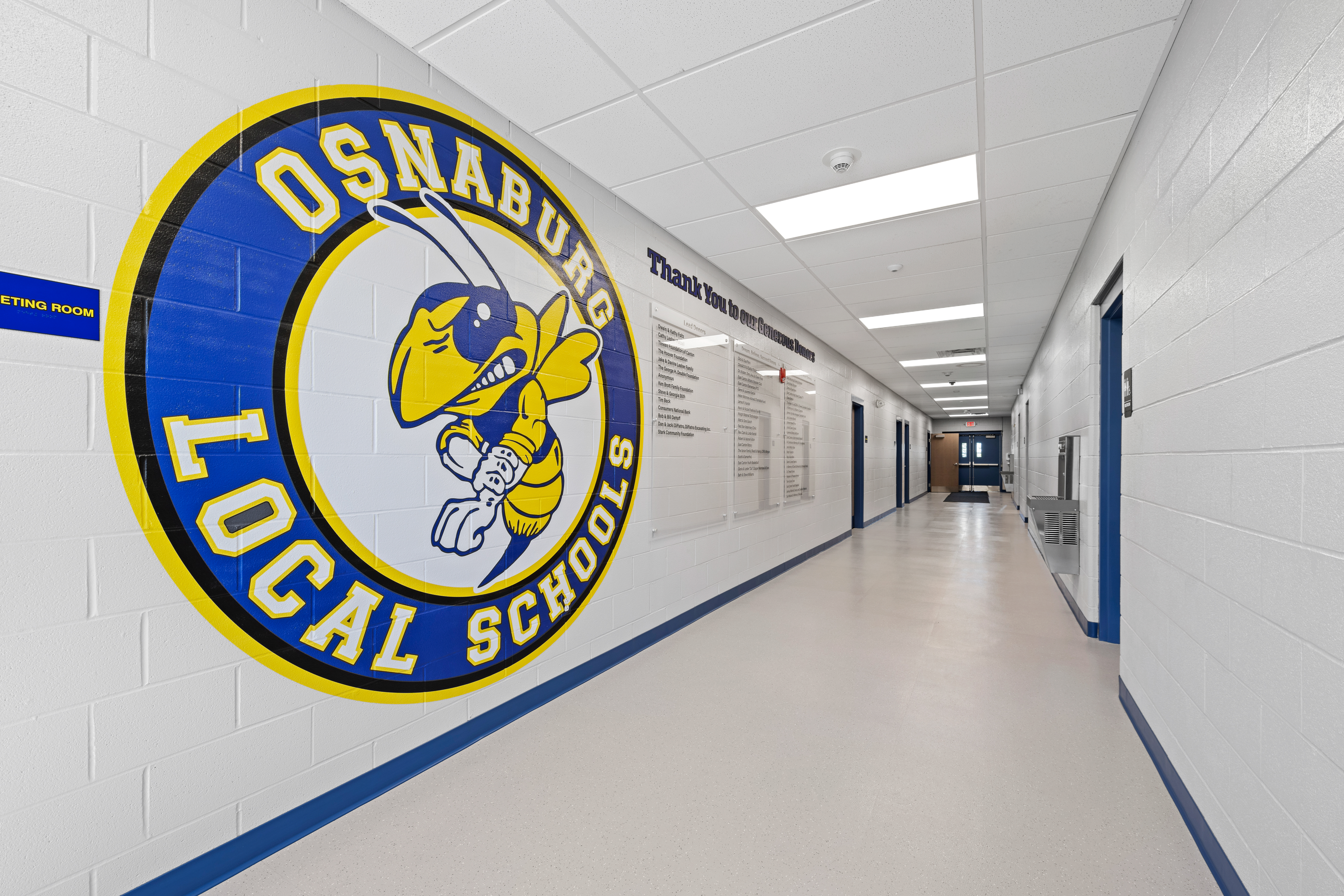 East Canton Foltz Fieldhouse Hallway with Logo and Donors