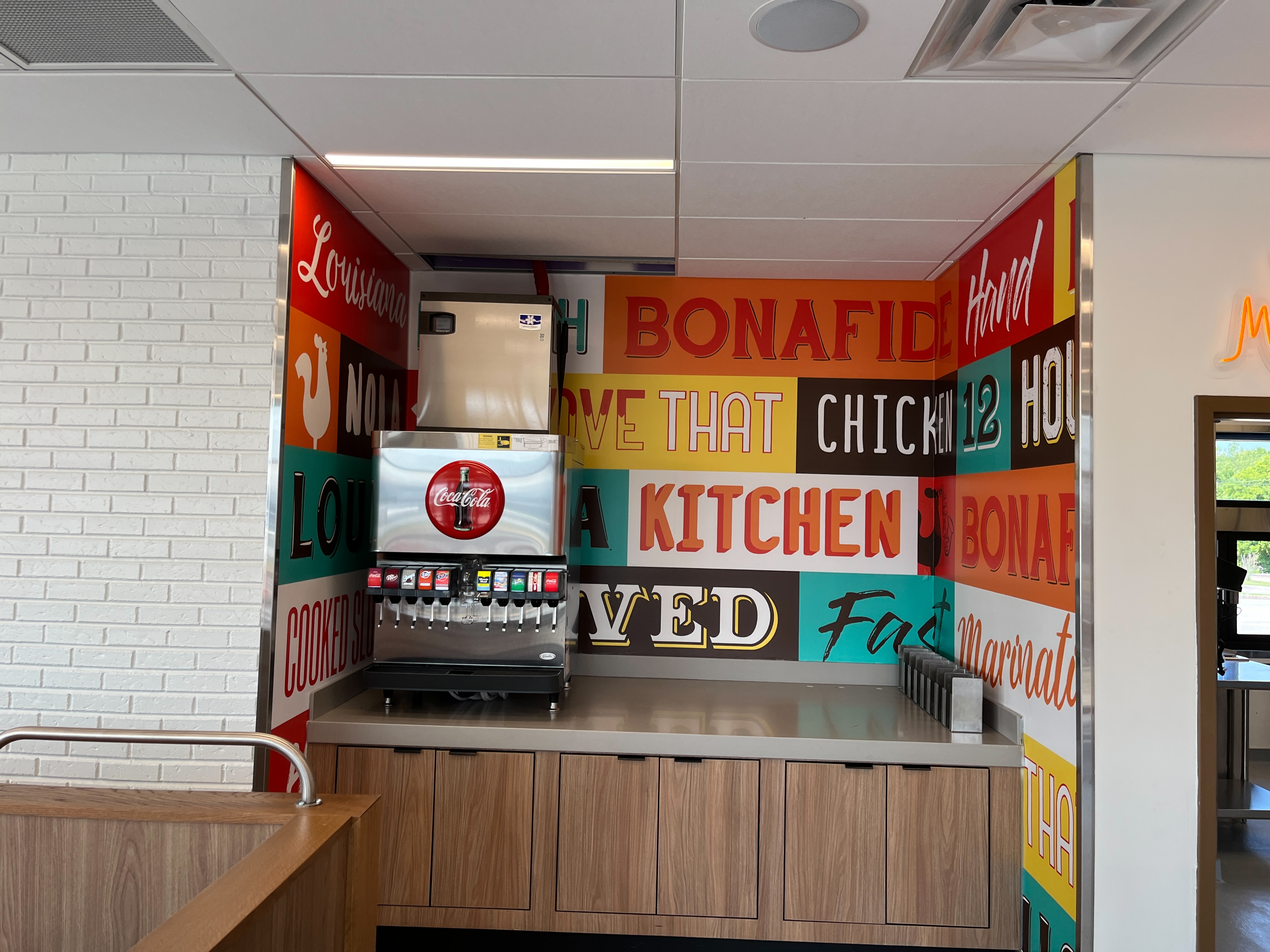 Popeyes Aurora IN Soda Machine and decor